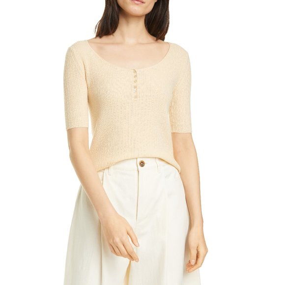 NWT Vince Rib Scoop Neck Cashmere Henley Top - Picture 1 of 9